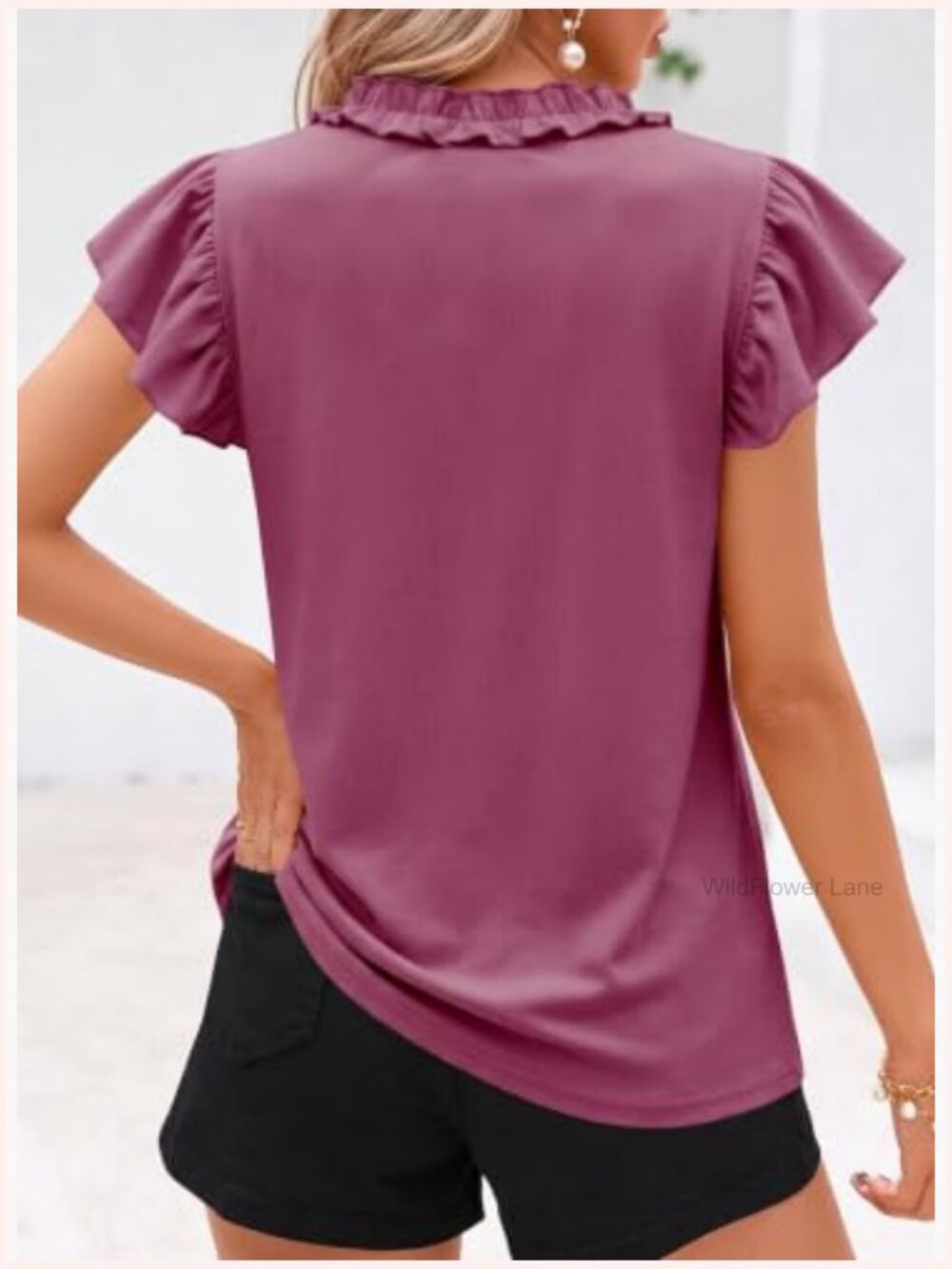 Flutter Short Sleeve T Shirts Ruffle Crewneck Blouse Flowy Business Work Top - Picture 3 of 6
